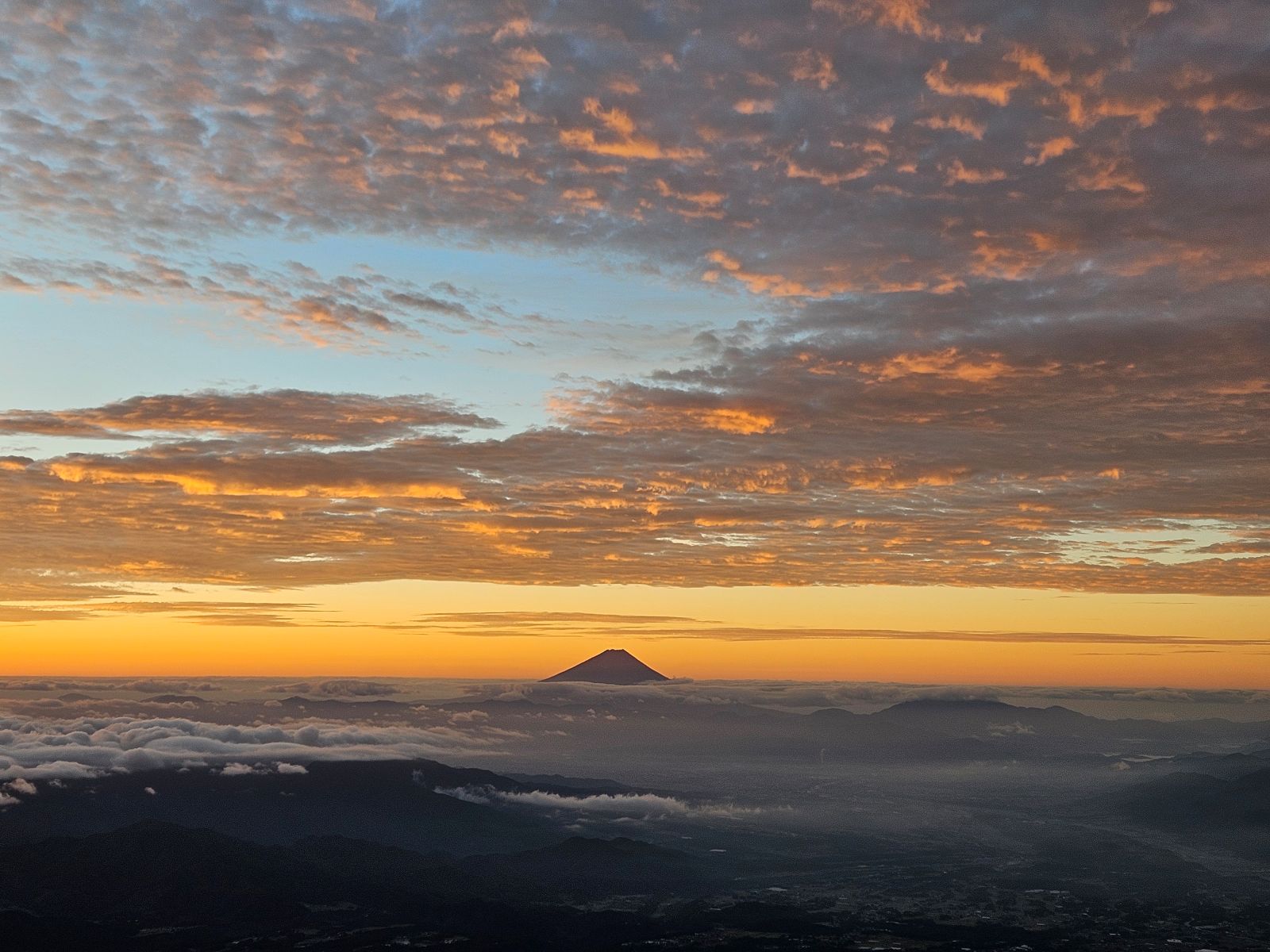 朝焼け　富士山　